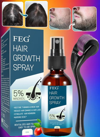 Hair Growth Spray & Beard Roller  – 5% Minoxidil Serum for Hair & Beard Growth